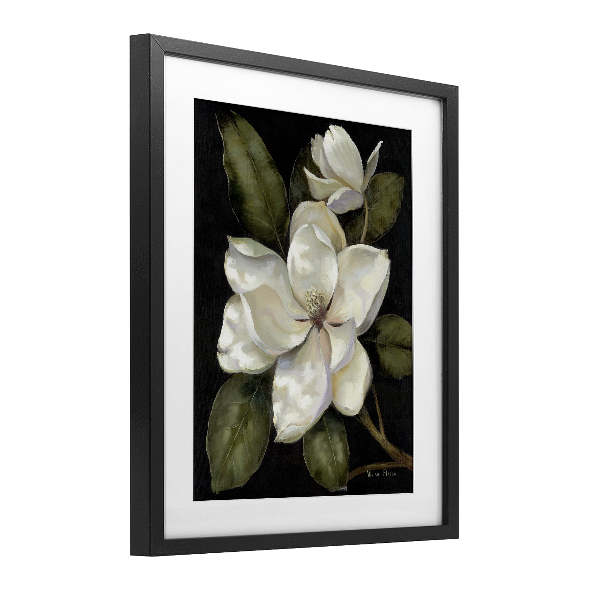 Stupell Industries Blooming Magnolia Buds Black Framed Print Under Glass, design by Nan