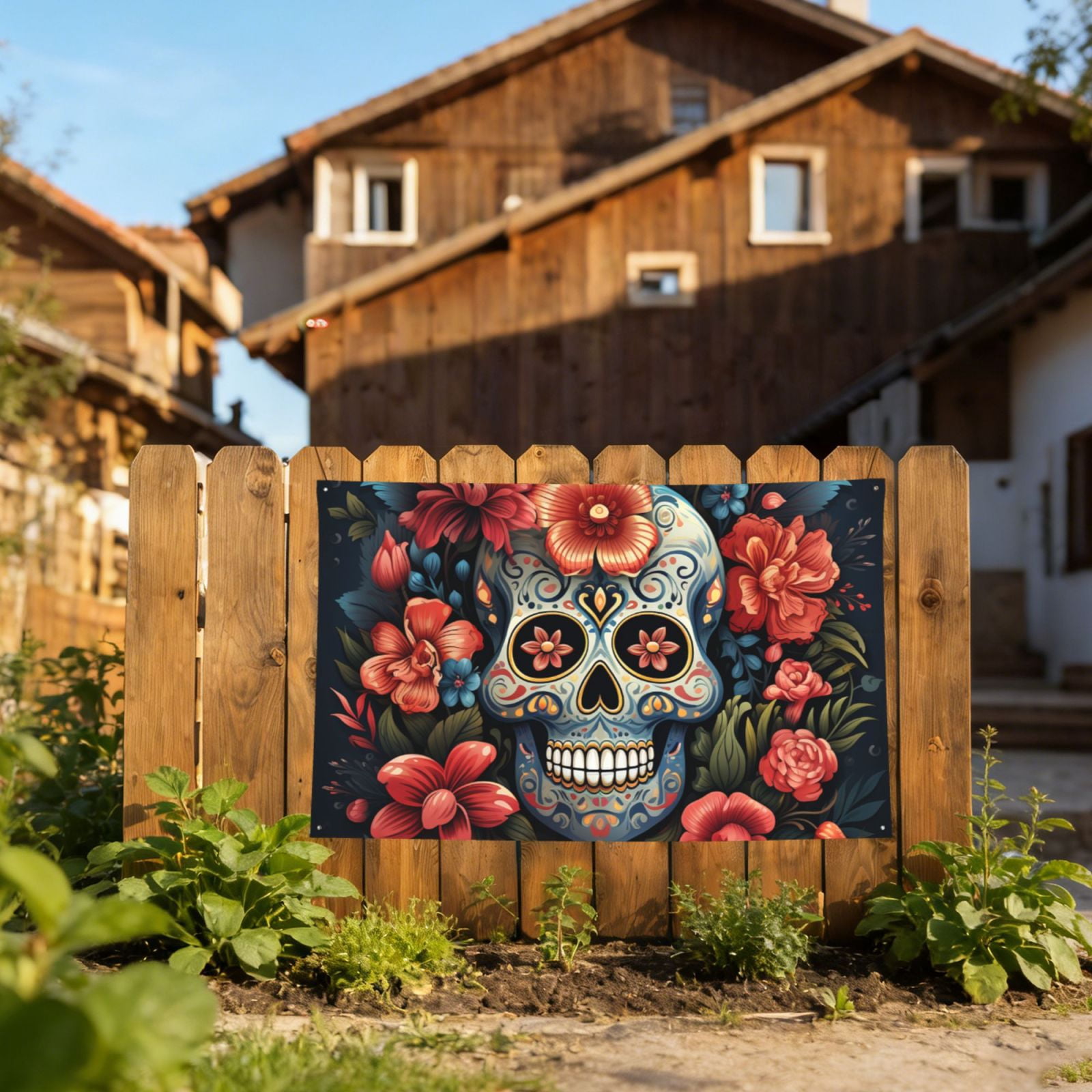 Skulls Gothic Skull Day Of The Dead Four Hole Decorated Banner Flag for Garden Yard Home Decoration Indoor Outdoor 4x6 Ft