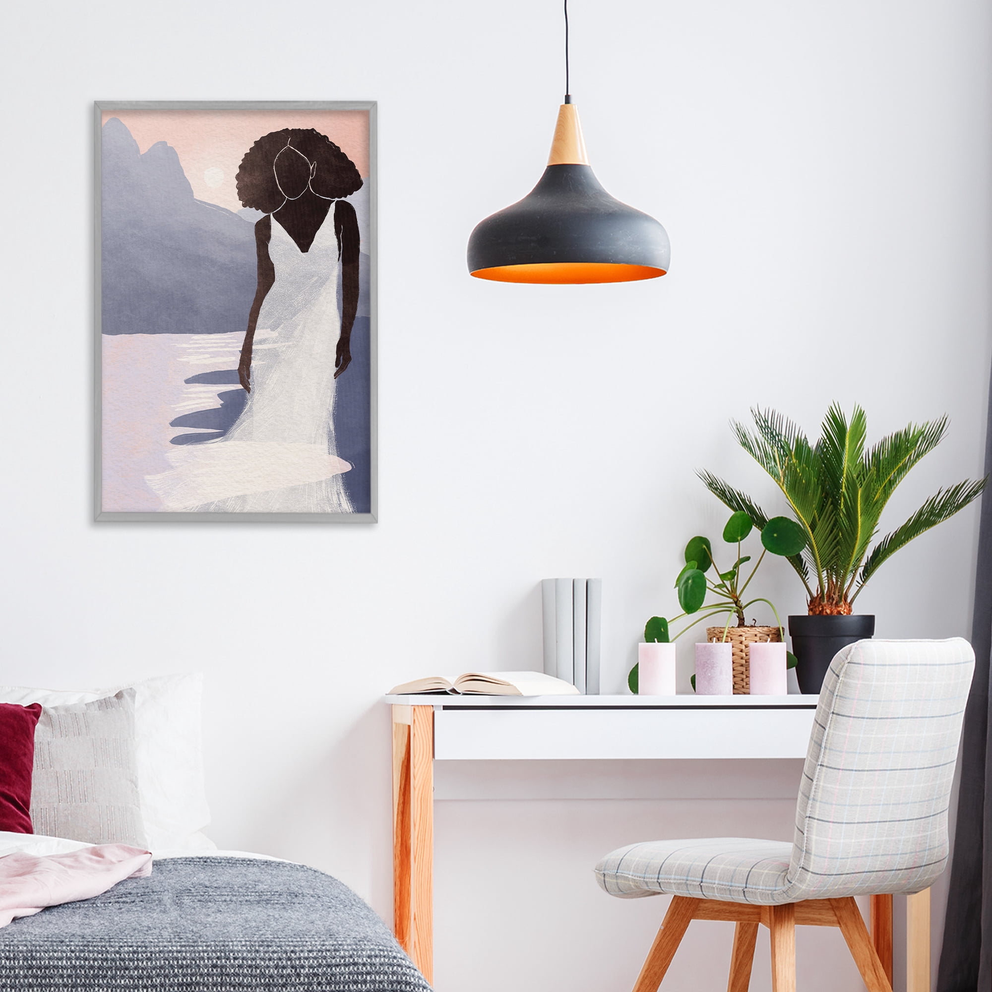 Stupell Industries White Gown Silhouette at Sunset Gray Framed Giclee Art, design by Yuyu Pont