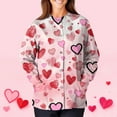 thumbnail image 3 of Valentines Scrub Jackets Women Plus Size Loose Long Sleeve Cute Love Heart Printed Scrubs Casual Button Snap Front Scrub Tops Nursing Uniform Medical Nurse Workwear with Pockets Light pink 2XL, 3 of 5