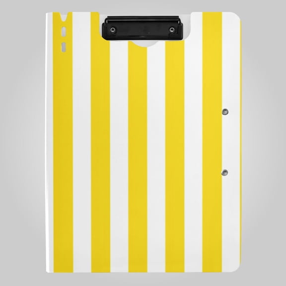 Yellow-white Narrow Stripes Foldable Binder Folder Clipboard with Pen Slot Double Clips A4 Size File Storage