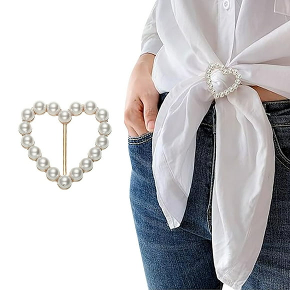 Riforla Love Heart Scarf Ring Clip T Shirt Tie Clips for Women Girls Pearl Heart Scarf Ring Buckle Shawl Clip Clothing Wrap Holder Scarf Shawl Tie Buckle for Decoration Accessories 5pc Gold