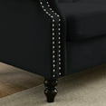 thumbnail image 5 of Chesterfield 3 Seater+3 Seater Sofa with 4 Pillows, Tufted Couch with Thick Seat Cushions and Gourd-Shaped Solid Wood Feet, Modern Velvet Upholstered Sofa with Rolled Arms and Nailhead, Black, 5 of 7