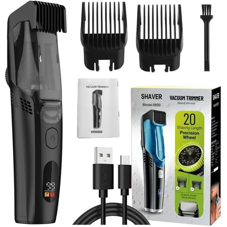 Vacuum Hair Clipper with Automatic Hair Suction Rechargeable & Waterproof Beard Trimmer for Men - Professional Mustache Trimmer 2-in-1 Cordless Travel Razor with Combs Cortapelo para Viaje