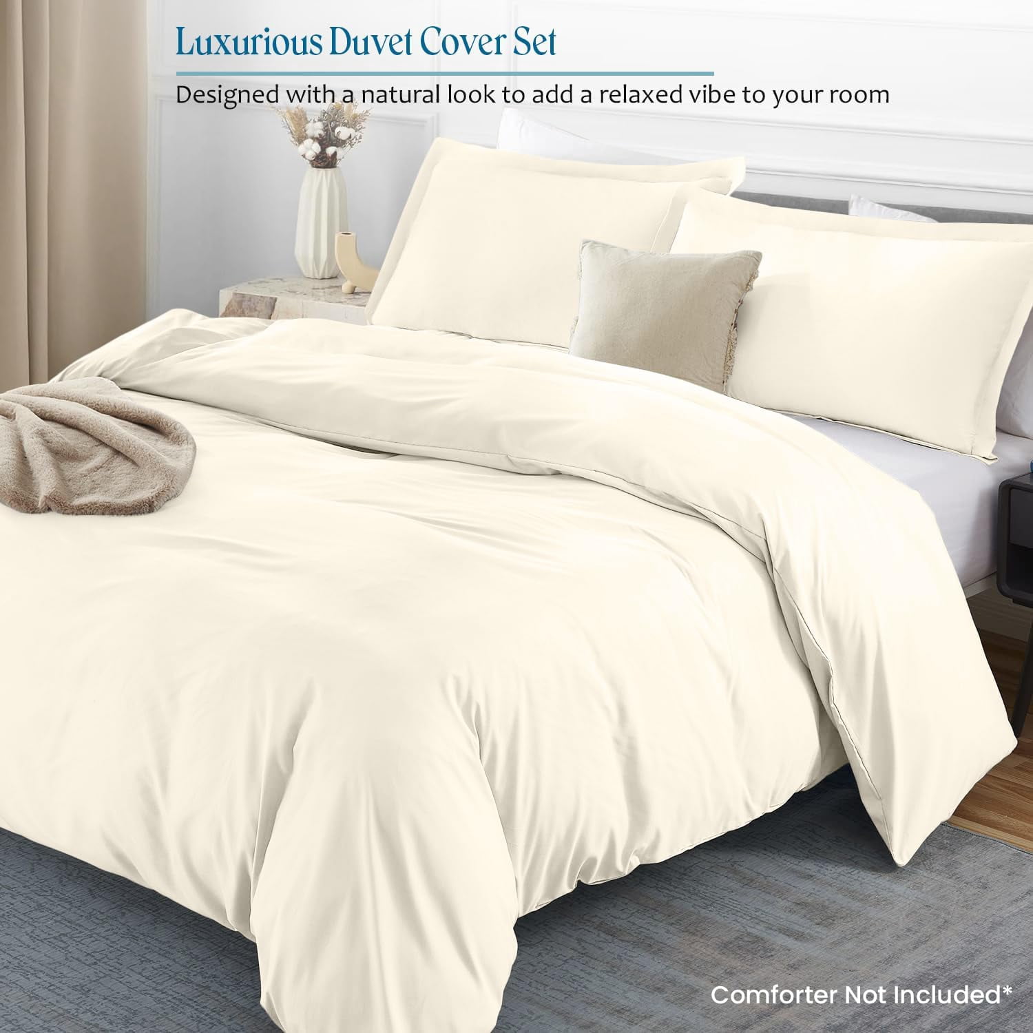 VEGAS HOTEL COLLECTION Classic Egyptian Cotton 1-Piece Duvet Cover { Zippered Closure } 1000 Thread Count- Fabulous Solid Looking Color Ivory - Twin/Twin XL Size