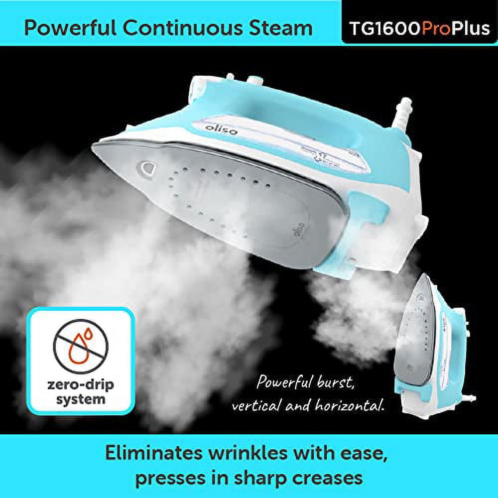 Oliso TG1600 Pro Plus 1800 Watt SmartIron with Auto Lift - for Clothes, Sewing, Quilting and Crafting Ironing | Diamond Ceramic-Flow Soleplate Steam Iron, Turquoise