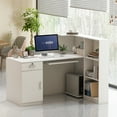 thumbnail image 2 of OXYLIFE L-Shape Wood Reception Desk, Front Receptionist Area Counter with Keyboard Tray for Office Boutique Lobby, 2 of 5