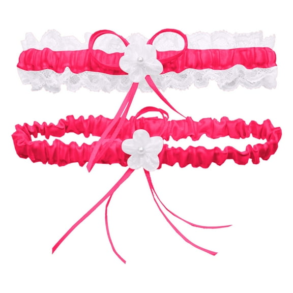 JDEFEG Lace Garter Belt Set Bridal Wedding Garter Gift for Bride Party Ring Lace Garter Leg Throw Weddings Women Bridal for Elastic Bridal Supplies Hot Pink