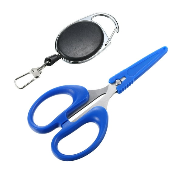Uxcell Fishing Scissors Stainless Steel Non-Slip Braided Serrated Edge Scissor with Quick Release Buckle, Blue