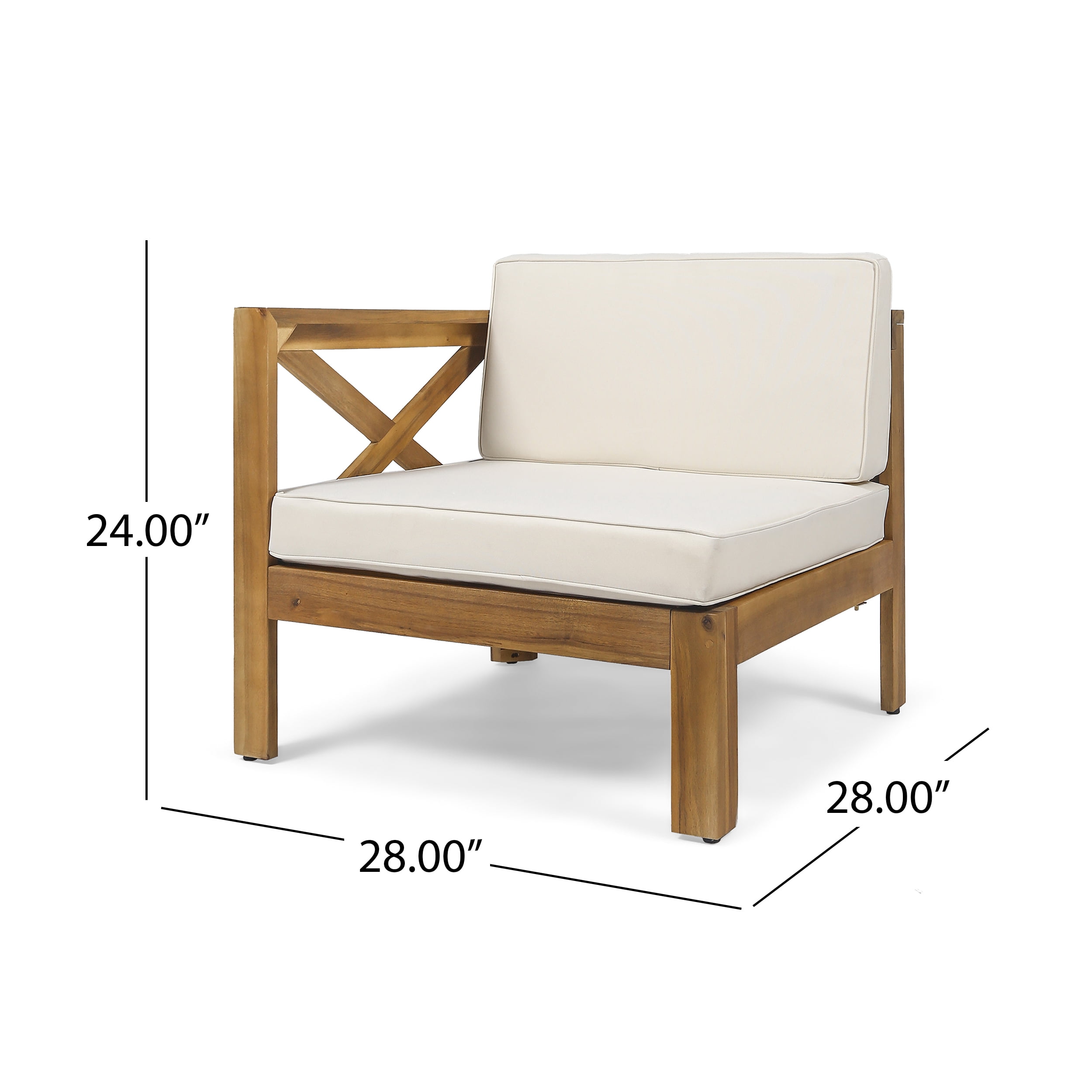 Outdoor L Shaped Sectional Sofa Set, Acacia Wood Frame Combined Couch for Patio Garden, Teak and Beige
