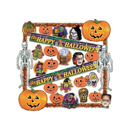 28 Piece FR Happy Halloween Trimorama Pumpkins And Creatures Decorations Kit