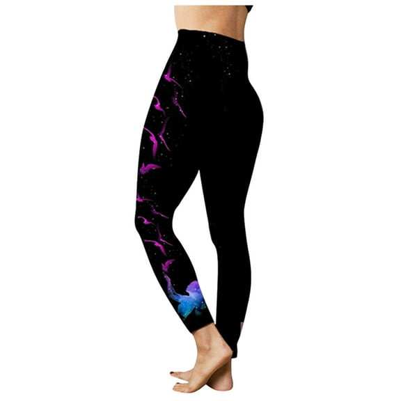 Tummy Control Leggings for Women Fashion Butterfly Print Casual High Waist Sport Yoga Pants Black L