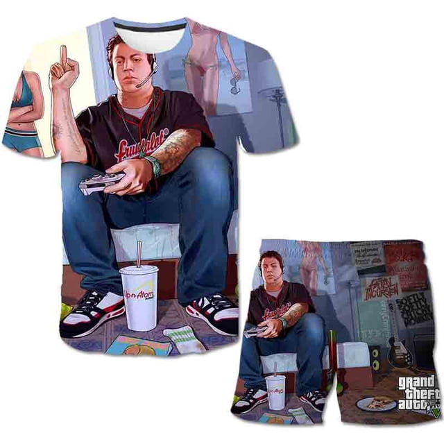 Juego de dos piezas para niñas GTA 5, conjuntos de ropa de verano, camiseta de manga, conjuntos para niños, ropa de moda para niñas, trajes, trajes casuales 6M-14T6M Gao Jinjia LED