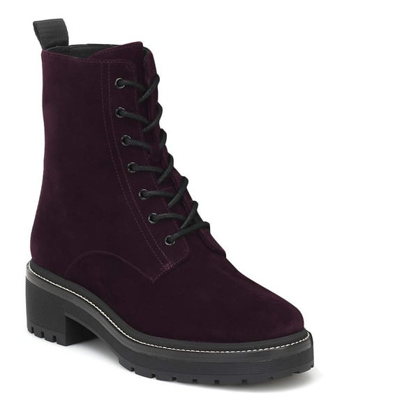 YDN Women Round Toe Lace up Ankle Boots Platform Low Chunky Heel Combat Booties Winter Fashion Date Dress Shoes Size 7 Dark Magenta