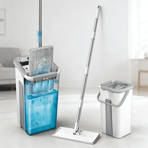 Miserwe Hand-free Flat Mop With Wring Dryer Set, Dry And Wet Dual-purpose, Household, With 3 Washable Microfiber Pads