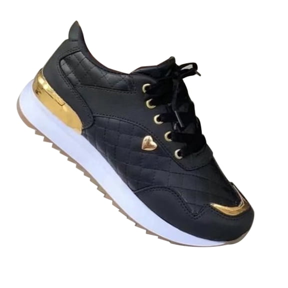 AUDeals Women's Walking Sneakers PU Leather Lace Up Round Toe Platform Casual Shoes for Outdoor Running