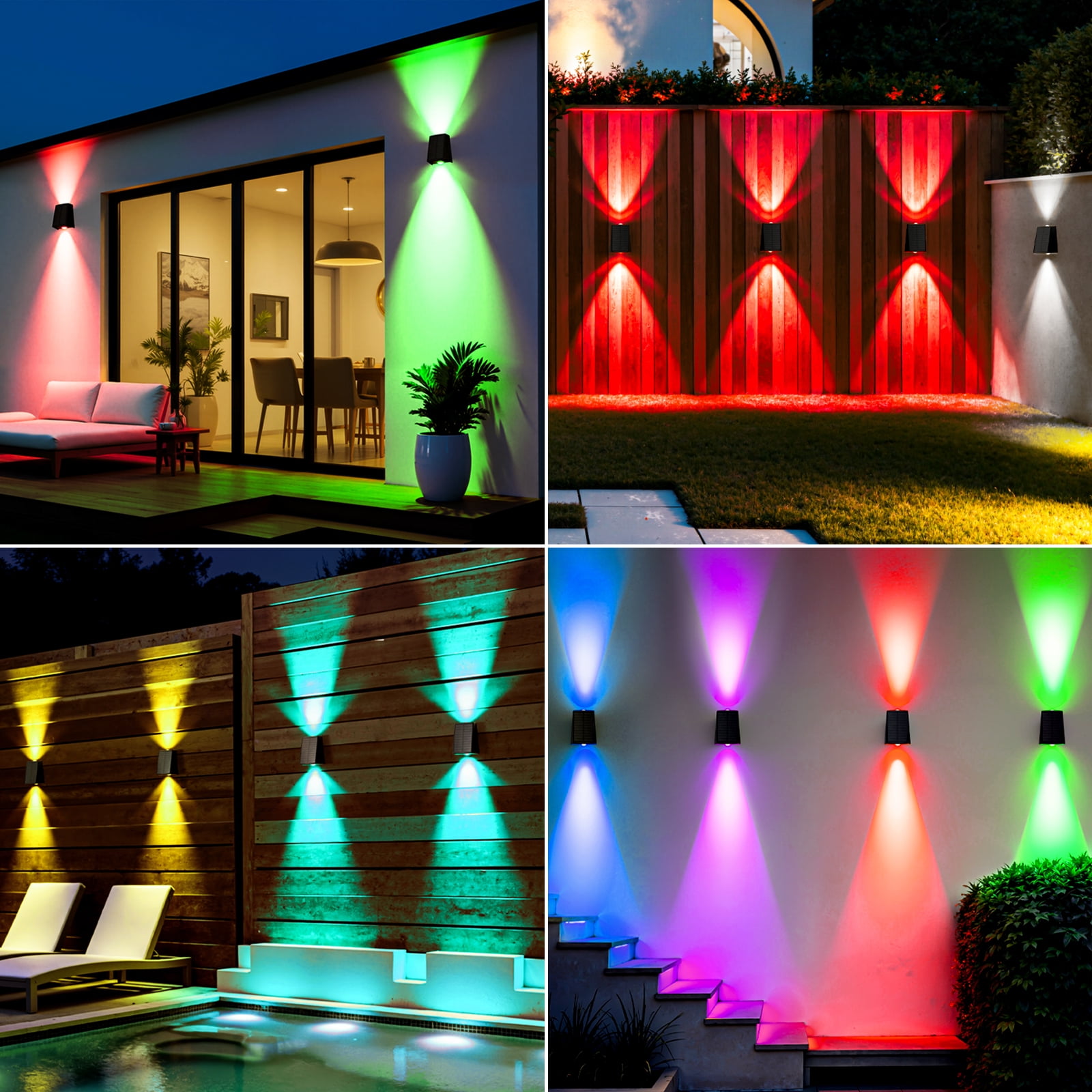 6 Pack RGB Solar Wall Lights Outdoor Waterproof Up and Down Color Changing LED Sconce Lamp for Fence, House, Patio, Porch, Yard, Garden, Garage, Easy to Install for Security and Decorative Lighting