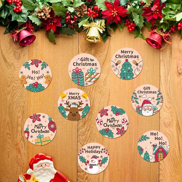 90 Uds etiquetas adhesivas de Navidad suministros de decoración de fiesta redonda (A)
