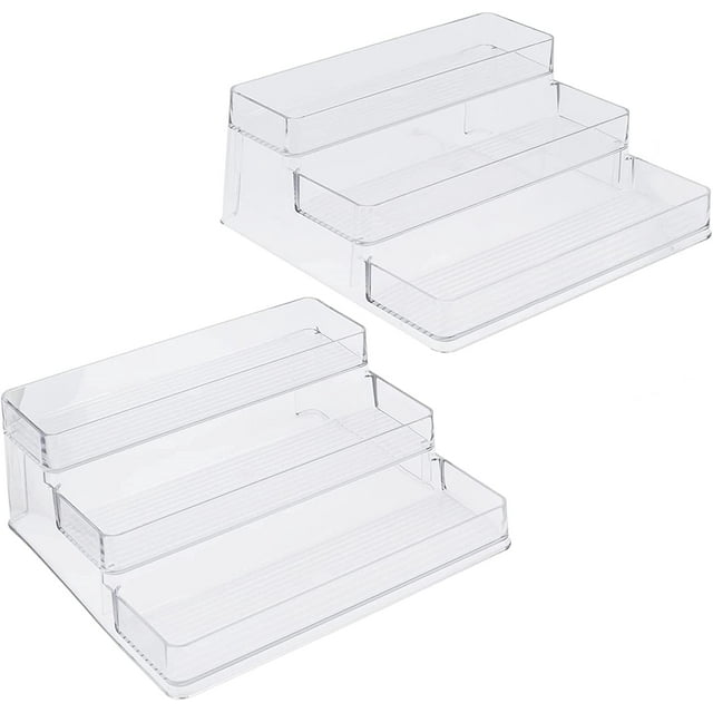 2 Pack Clear Spice Rack, 3-Tier Plastic Spice Rack Seasoning Organizer Kitchen Spice Rack Organizer for Cabinet, Countertop, Fridge, Freezer, Shelf and Pantry Organization (10.2" x 9.4" x 4.3”)