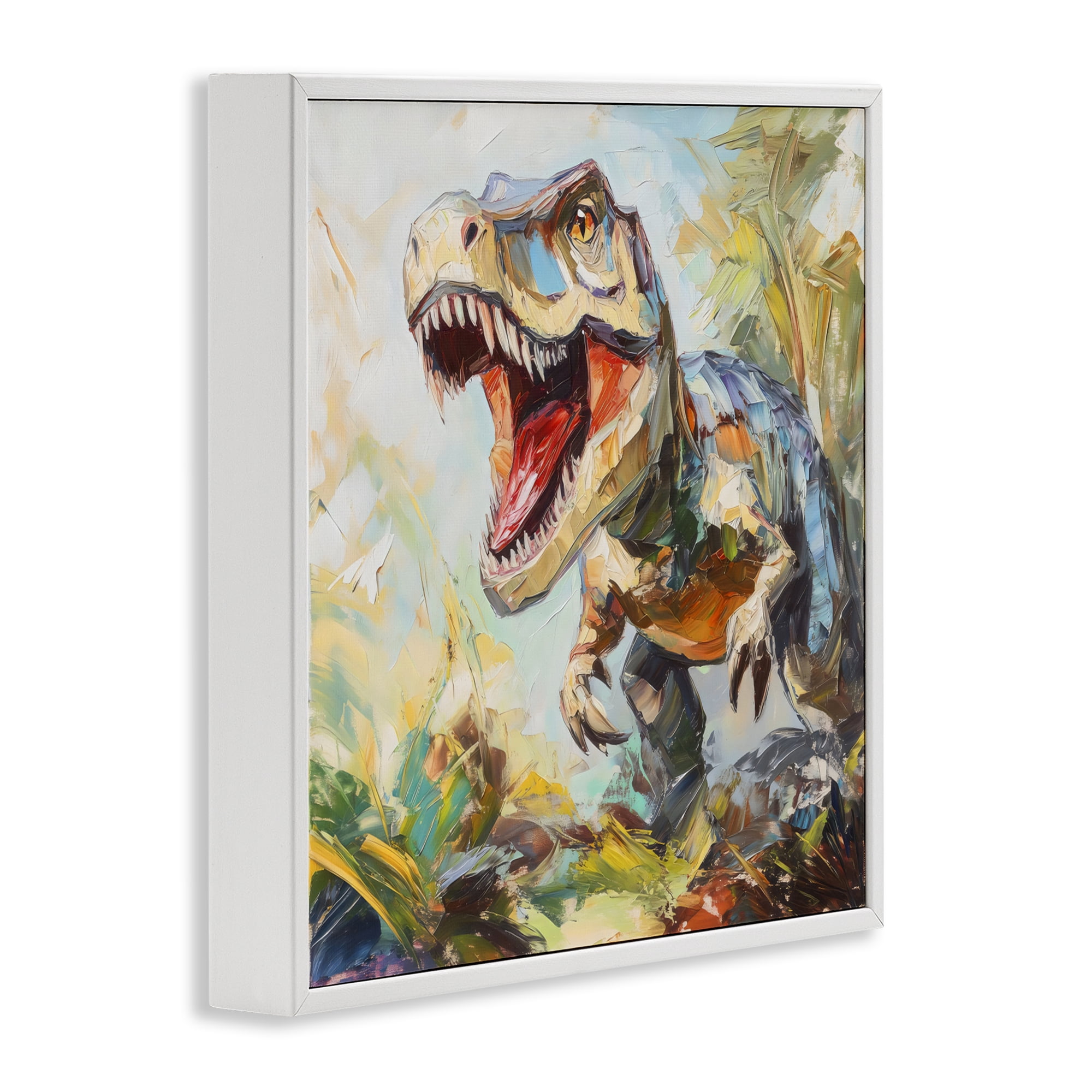 Stupell Industries Enchanting T-Rex Roar White Framed Giclee Art, design by Creative Studio