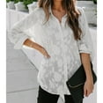 thumbnail image 2 of Womens Button Up Blouse Long Sleeve Turn Down Collar Flower Pattern Women Button Shirt for Street Party Office White L, 2 of 7