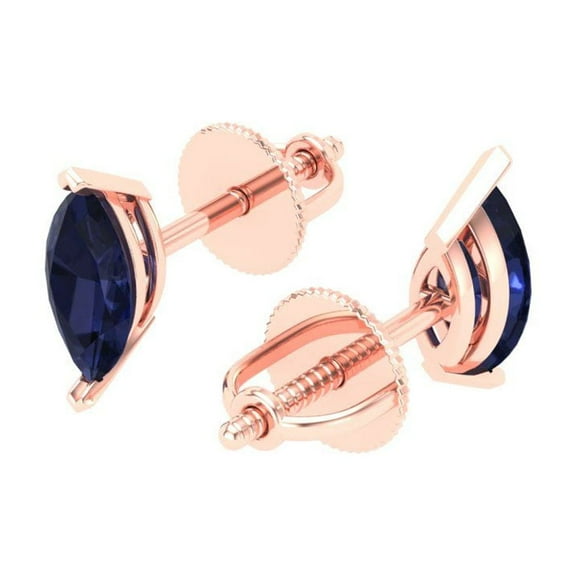 1.0 Ct Marquise Cut Studs Blue Sapphire 14K Rose Solid Solid Gold Everyday Dainty Earrings Push Back