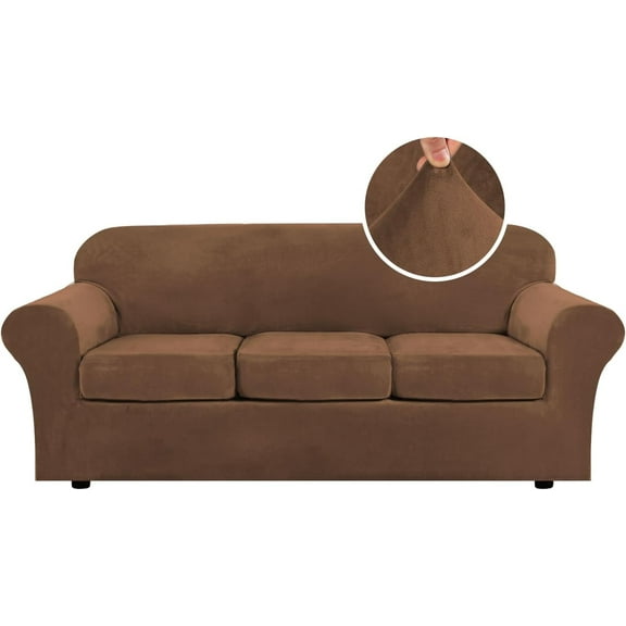 PrimeBeau 4-Piece Velvet Plush Fabric Sofa Slipcover, Luggage Color