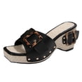 thumbnail image 7 of Wedge Sandals for Women Retro Buckle Studded Slip on Slides Shoes Square Open Toe Platform Summer Beach Shoes Black Size 8, 7 of 7