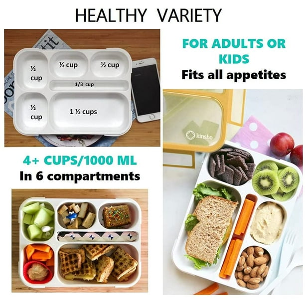 Bento Box with Bag and Ice Pack Set. Lunch Boxes Snack Containers for Kids Boys Girls Adults. 6 Compartments Leakproof Portion Container Boxes