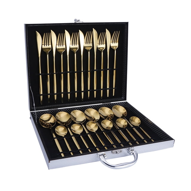 TFixol 24Pcs Dinnerware Set With Gift Box Stainless Steel Kitchen Cutlery Set Knife Fork Spoon Flatware Minimalist Tableware