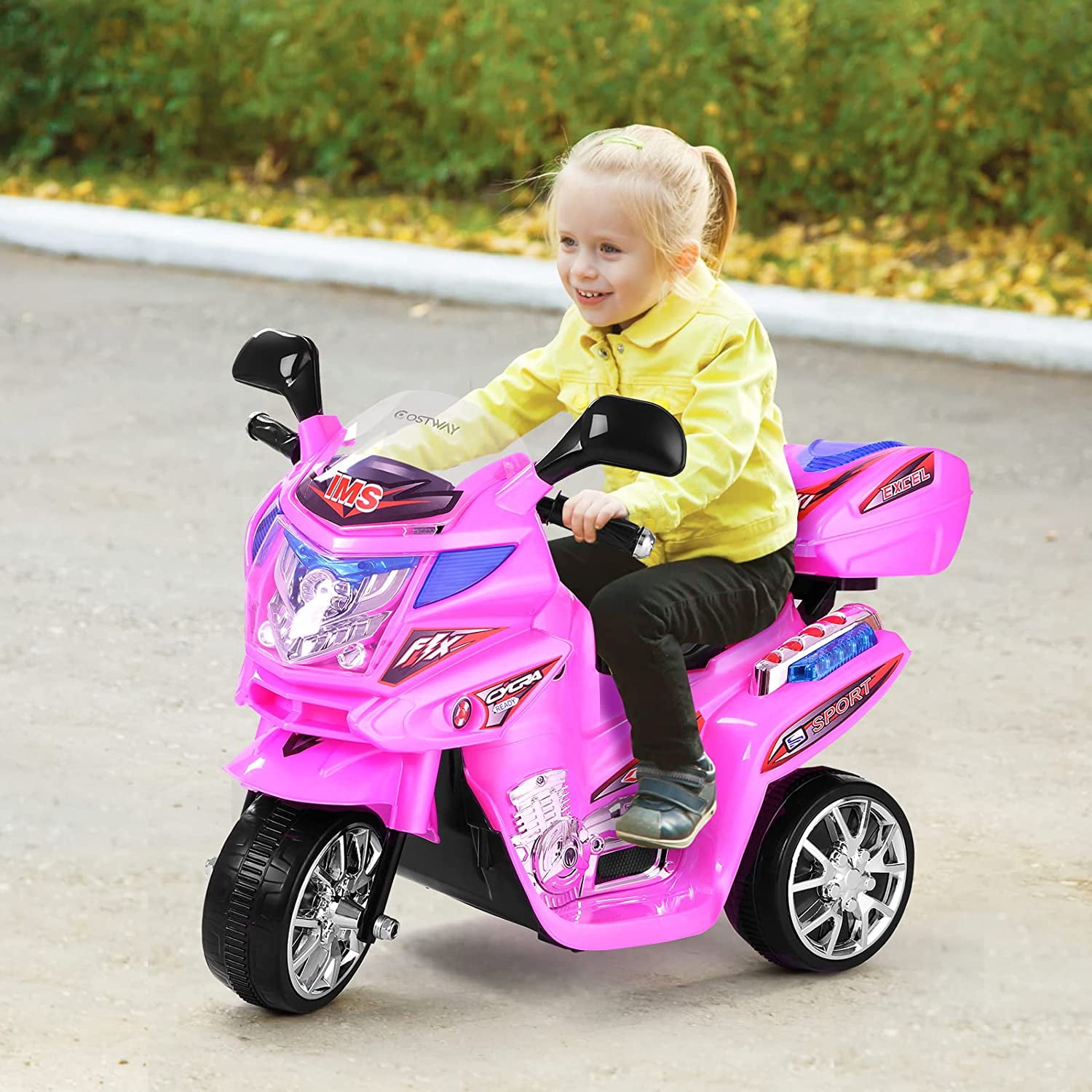Costway Moto Montable para Ninos Moto Electrica Juguete de Bateria 6 V con 3 Ruedas Musica Incorporada Focos Funcion Adelante y Atras Rosa Costway Modern Walmart en linea