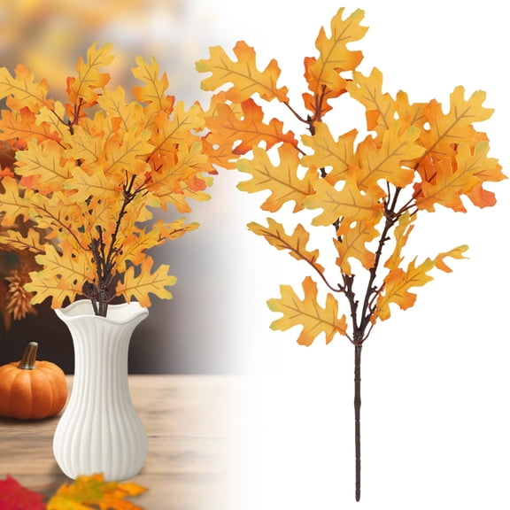 Artificial flowers,Artificial Maple Leaves Branches 21.6in Fall Leaves Stems Plants Outdoor Greenery For Home Kitchen Farmhouse Thanksgiving Table Centerpiece Fireplace Halloween Orange