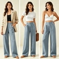 thumbnail image 5 of DENTOYOU Women's Wide Leg Pants with Pockets Work Dress Linen Pants Trendy Business Casual Outfits Comfort Fit Slacks Trousers Light Blue XXL, 5 of 6