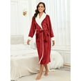 thumbnail image 2 of PajamaX Women's Fleece Shawl Collar Bathrobe Plush Soft Long Spa Robe Lightweight Fluffy Cozy Shower Bathrobe (S, Burgundy), 2 of 7