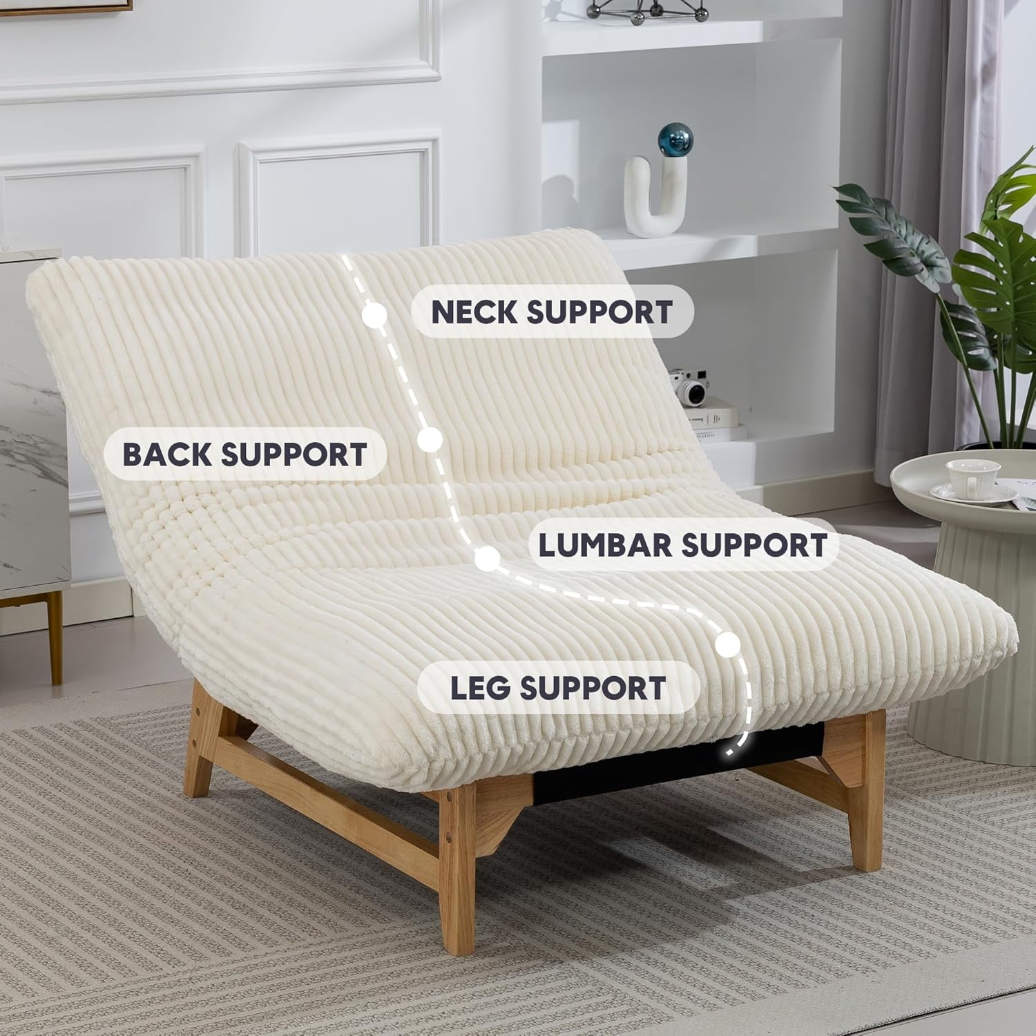 Bean Bag Chair with Frame for Adults, Comfy Corduroy Upholstered Accent Reading Chair, Oversized Sleeper Beanbag Lounge Sofa for Living Room Bedroom, Beige