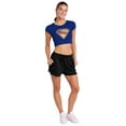 thumbnail image 5 of Popfunk Superman Logo Full Color Distress Women's Cap Sleeve Baby Rib Crop Top, Navy, X-Large, 5 of 5