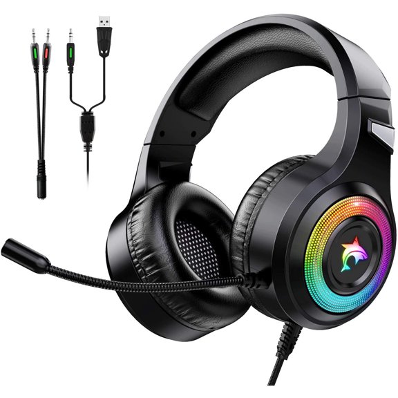 Gaming Headset,Gaming Headphones with RGB LED Lights, Noise Cancelling, Stereo PS Vita Headset with Microphone, Over-Ear Headphones for PC, PS4, PS5,Switch, Xbox One, Mac