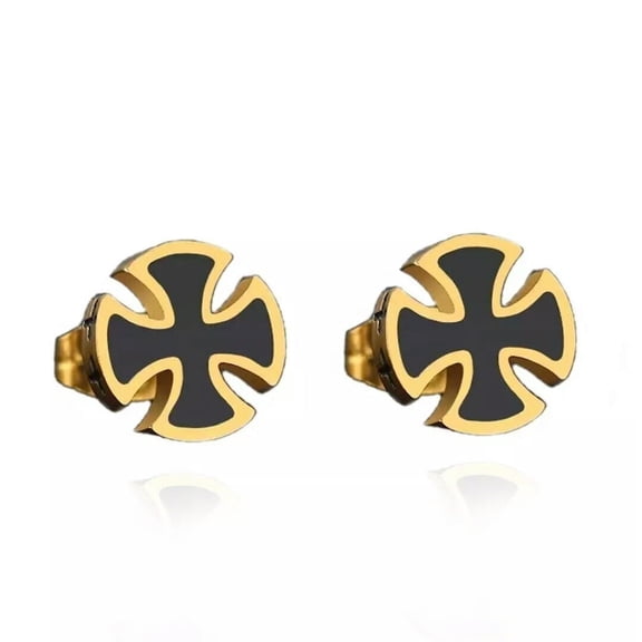 GKNET Mens Gold Black Iron Cross Stud Earrings Punk Rock Biker Delicate Jewelry Stainless Steel