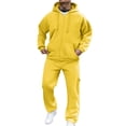 thumbnail image 6 of Blekii Men's Casual Sweatsuit, Solid Color Hoodie And Sweatpants Set, French Terry Jogger Outfit, Cozy Lounge Set for Home, Matching Gym Wear for Men, Relaxed Fit Two-Piece for Everyday, Yellow L, 6 of 6