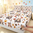 thumbnail image 4 of Manfei Cartoon Autumn Bear Queen Sheets, Fall Pine Cone Leaf Queen Sheet Sets, White Tan, 4pcs, 1 Flat Sheet, 1 Fitted Sheet and 2 Pillowcases, 4 of 6