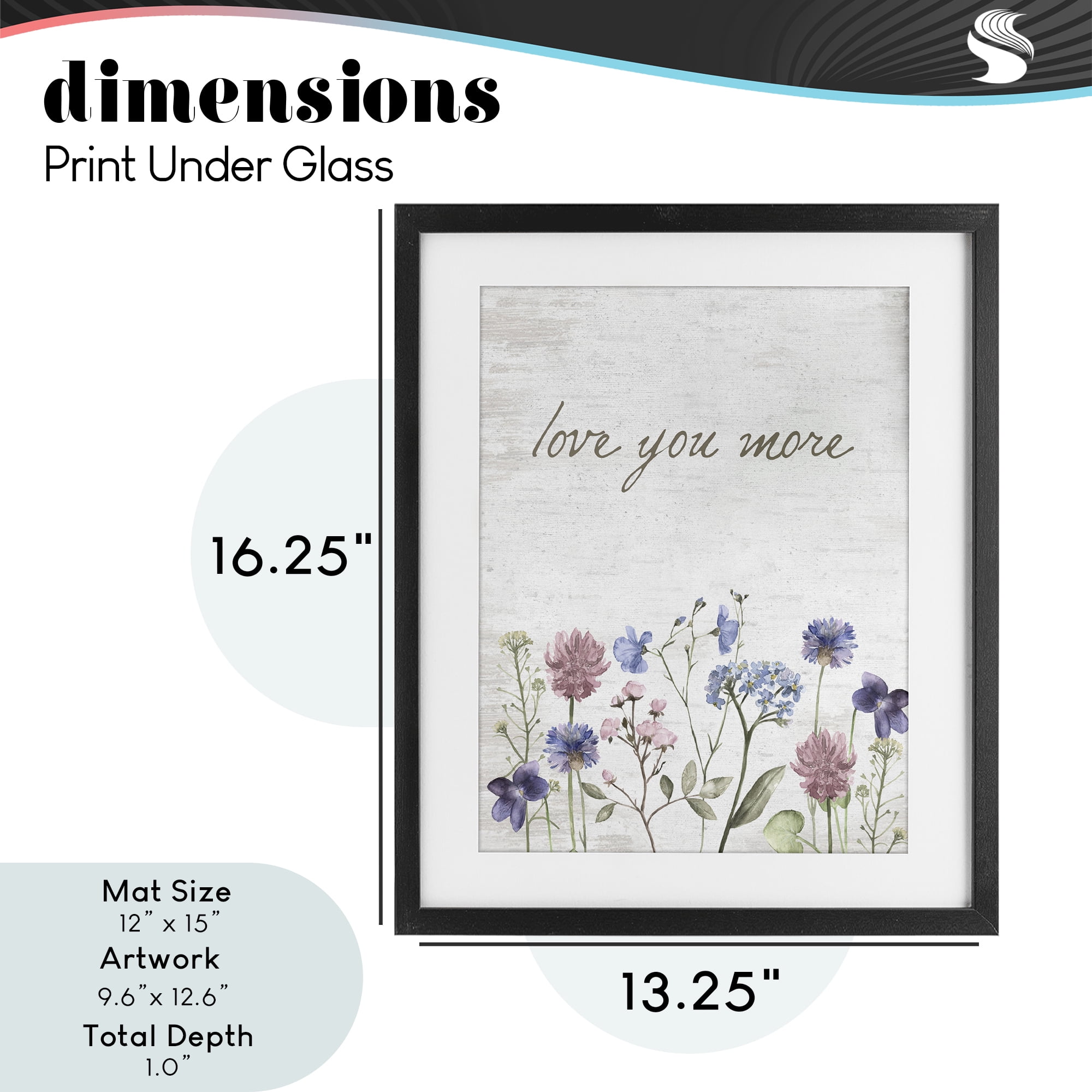 Love You More Wildflowers Black Framed Print Under Glass, design by Lettered and Lined