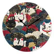 Yayeee 10" Wall Clock Battery Operated Quartz Round Silent Non-Ticking Home Decor,White Lucky Cat