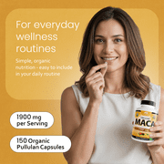Organic Maca Root Black, Red, Yellow 1900 mg per serving - 150 Vegan Capsules Peruvian Maca Root Gelatinized
