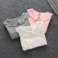 thumbnail image 1 of Baby Girl Kids Cotton Peter Pan Collar Long Sleeve Solid Color Top Cute T-shirt White 130cm, 1 of 8