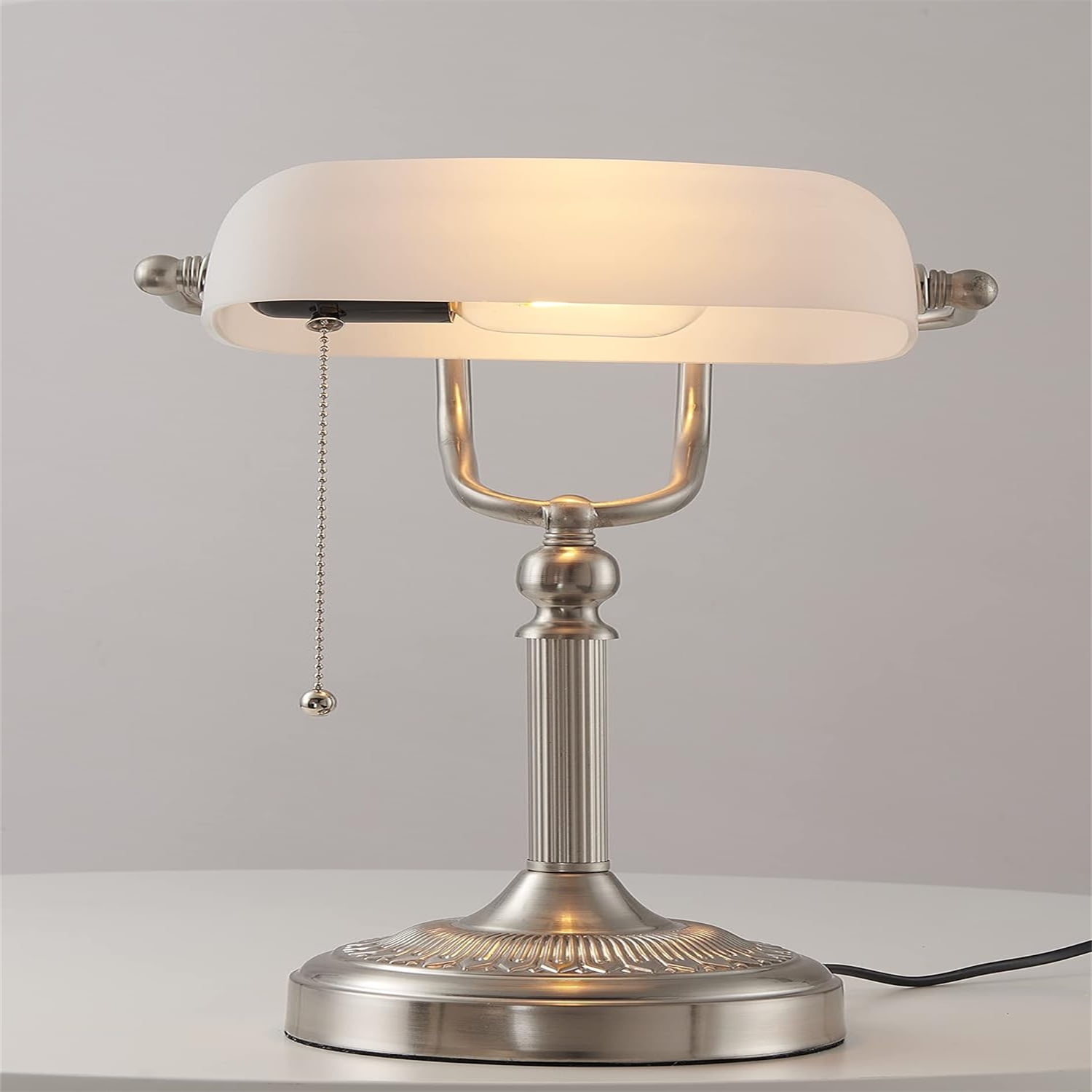 Matted Glass Desk Lamp with Pull Chain Switch Plug in Fixture