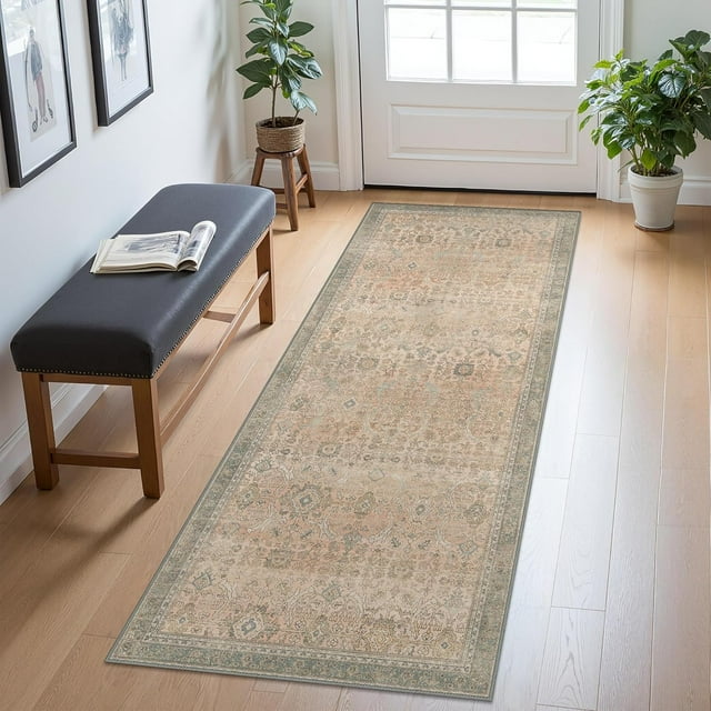Area Rug x for Living Room Bedroom Dining Room Washable Rugs Vintage Distressed Print Carpet UltraThin Chenille Low Pile Lightweight Rug with Non Slip Backing Sepia