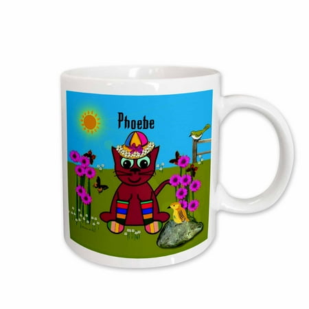 

3dRose Phoebe - Decorative SmudgeArt Art Design - Cat In Rainbow Socks Ceramic Mug 11-ounce