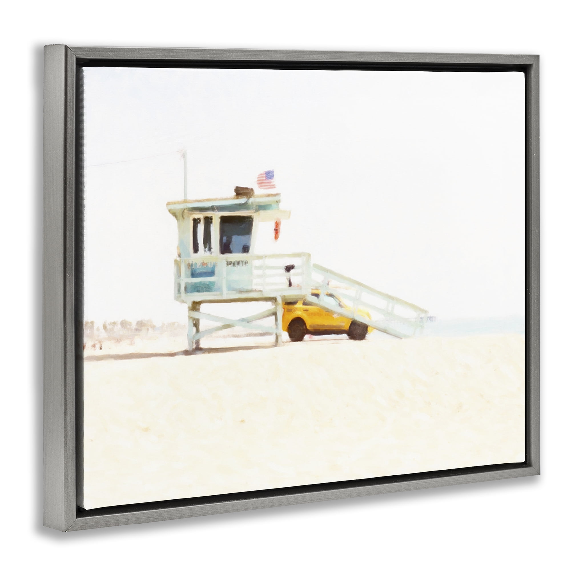 Stupell Industries Soft Light Lifeguard Station Gray Framed Floater Canvas Wall Art, design by Kim Curinga