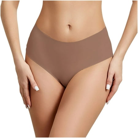 Scyoekwg Seamless Thongs for Women Thong Ladies Panties Mid Waisted Hipster Panties Breathable Fashion Solid Color Bikini Underwear Underpants Briefs(Coffee XL)