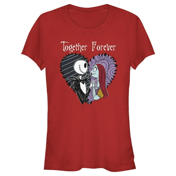 Junior's The Nightmare Before Christmas Jack and Sally Together Forever  Graphic Tee Red Medium